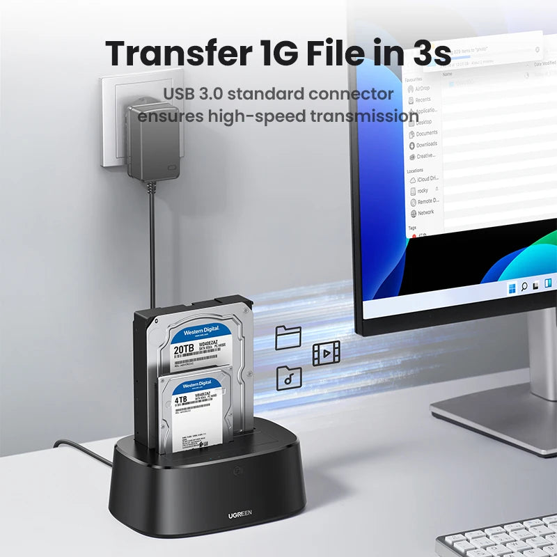 Dual-Bay Hard Drive Docking Station for 2.5/3.5 Inch SATA HDD SSD