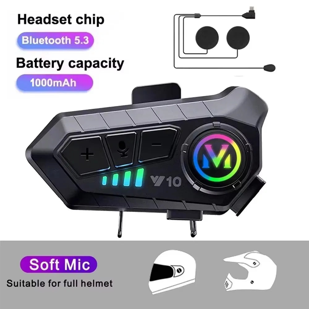 Bluetooth 5.4 Motorcycle Helmet Headset with RGB Lights and IP67 Rating