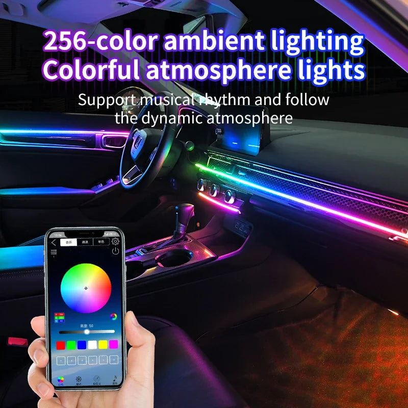 RGB LED Interior Car Ambient Light Strip Kit with App Control
