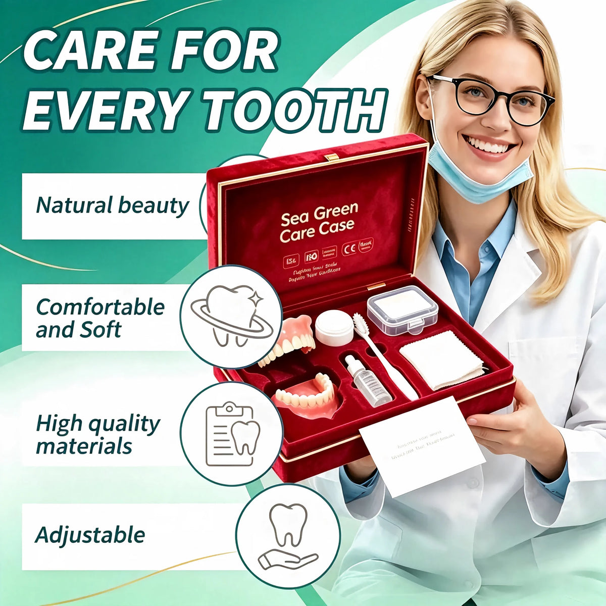 Complete Denture Care Set with Storage Case and Cleaning Tools