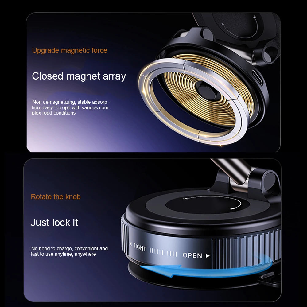 15W Magnetic Wireless Charging Phone Holder with Vacuum Suction Mount