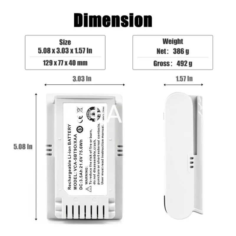 5000mAh Replacement Battery for Samsung Jet 70 and Jet 90 Vacuum
