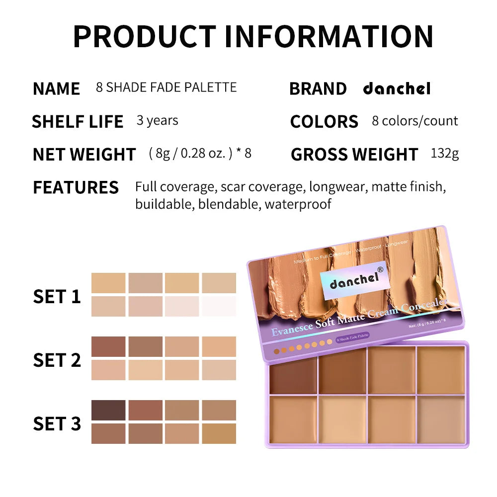 8-Shade Matte Cream Concealer Palette for Full Coverage