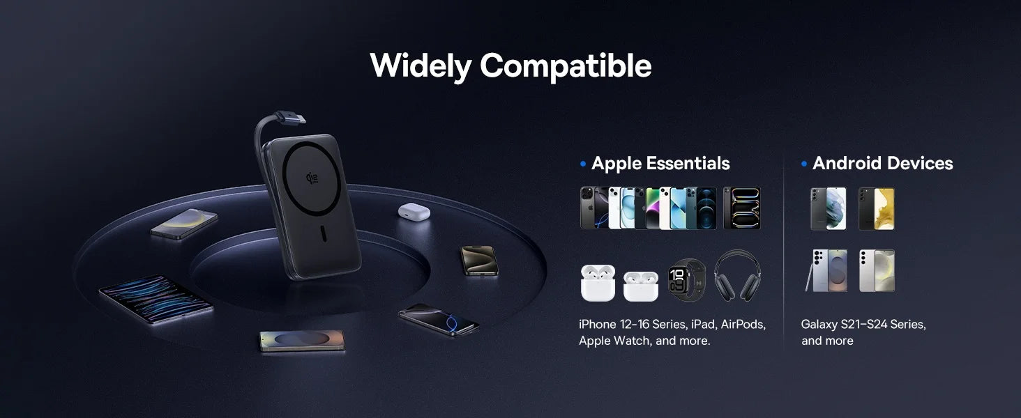 10000mAh Magnetic Wireless Power Bank with Built-In USB-C Cable - 13