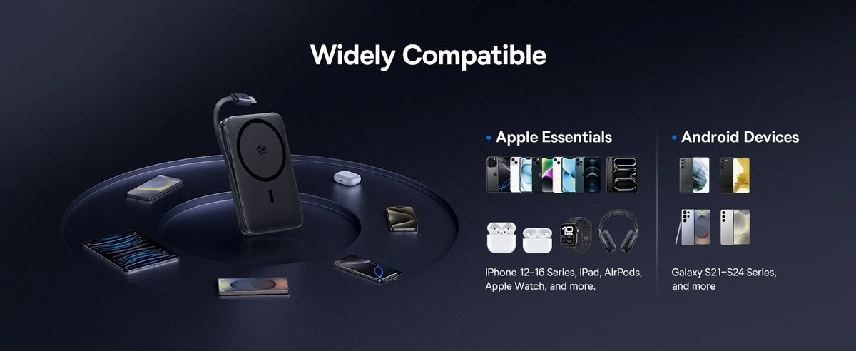 10000mAh Magnetic Wireless Power Bank with Built-In USB-C Cable