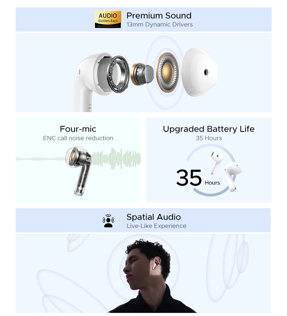 Wireless Bluetooth 6.0 TWS Earbuds with 35-Hour Battery Life - 8