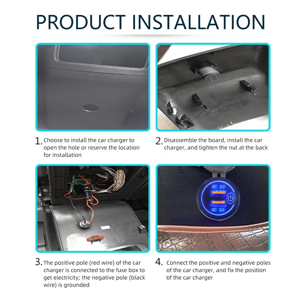 Dual QC 3.0 USB Fast Car Charger Socket 12V/24V Waterproof Outlet