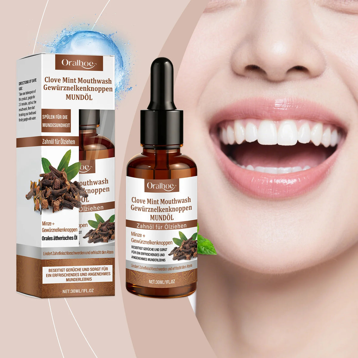 Clove Mint Oral Rinse for Fresh Breath and Teeth Whitening