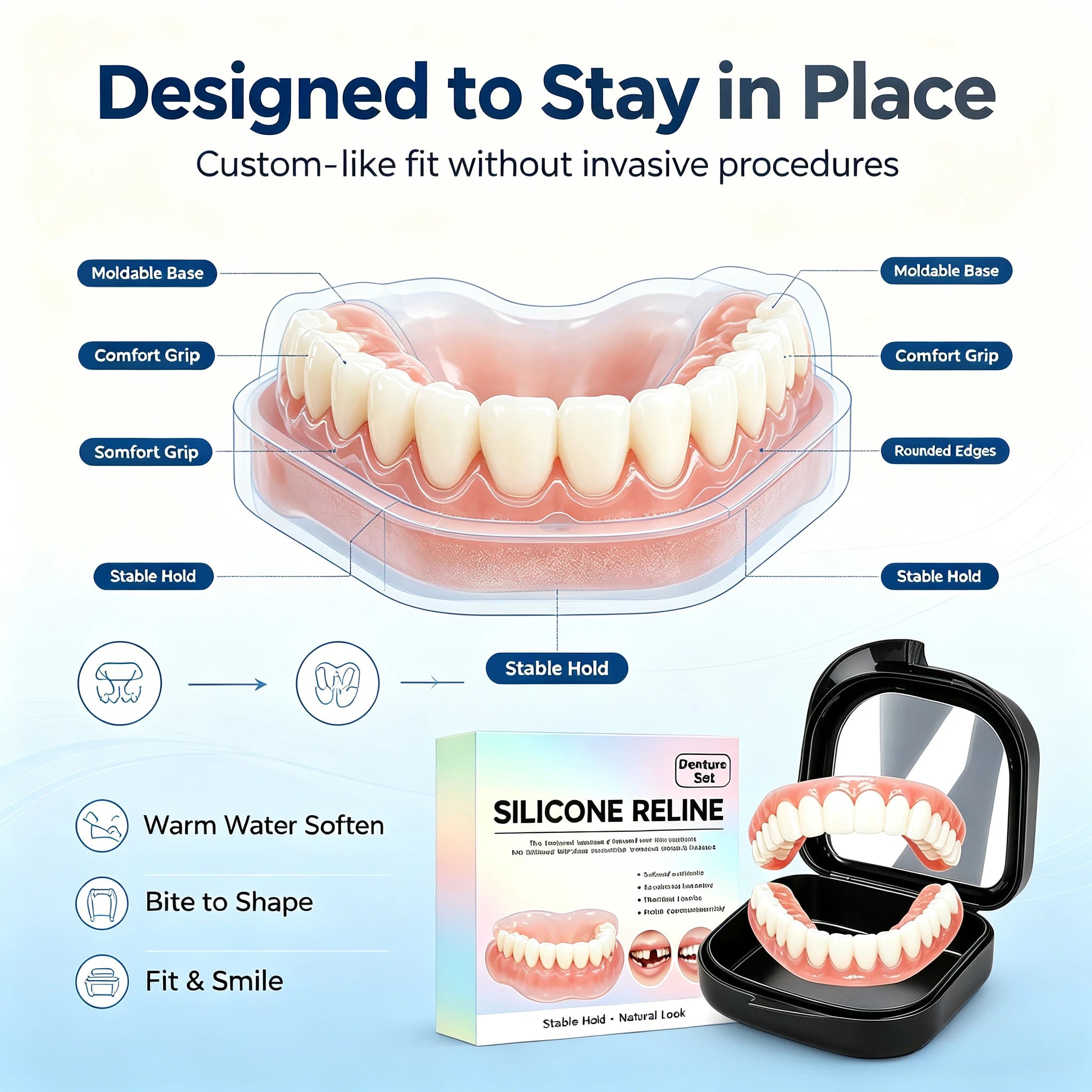 Comfort Fit Silicone Denture Set for Natural Smile - 12