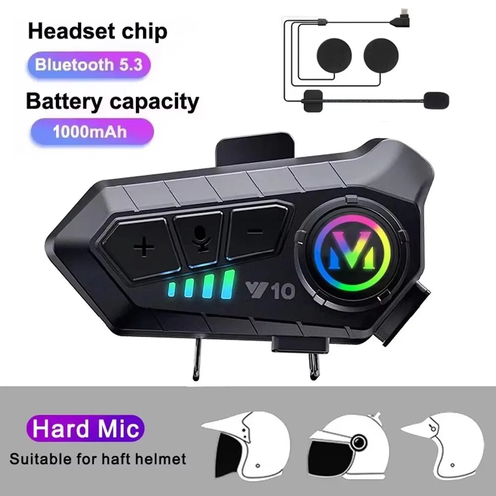 Bluetooth 5.4 Motorcycle Helmet Headset with RGB Lights and IP67 Rating