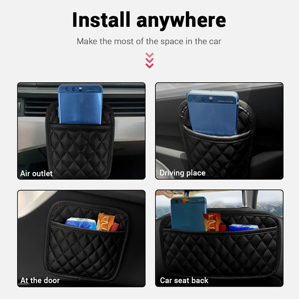 Adhesive PU Leather Car Storage Pocket Organizer for Phone and Cards