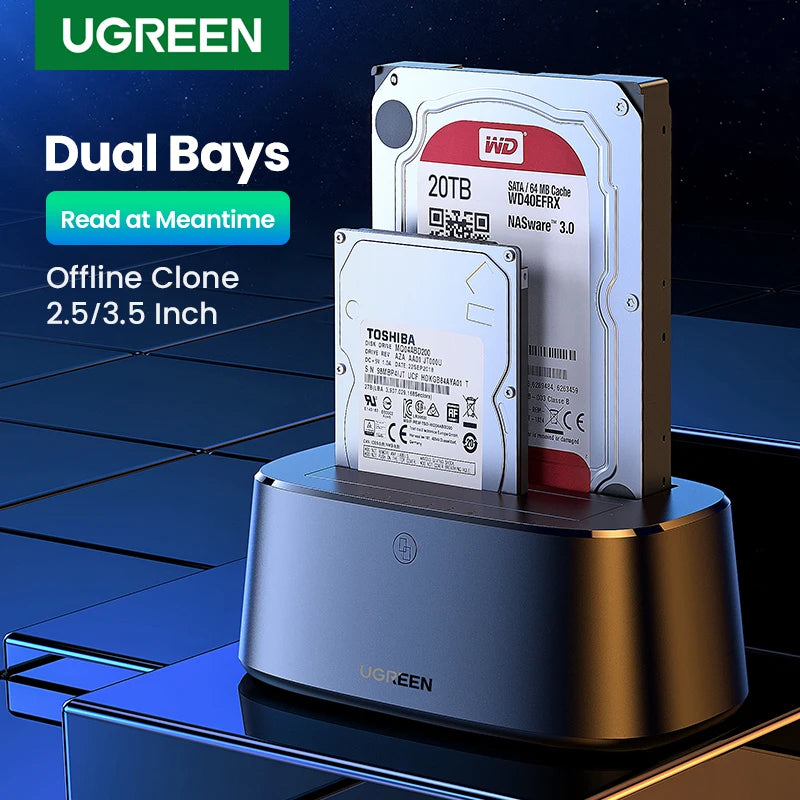 Dual-Bay Hard Drive Docking Station for 2.5/3.5 Inch SATA HDD SSD - 1