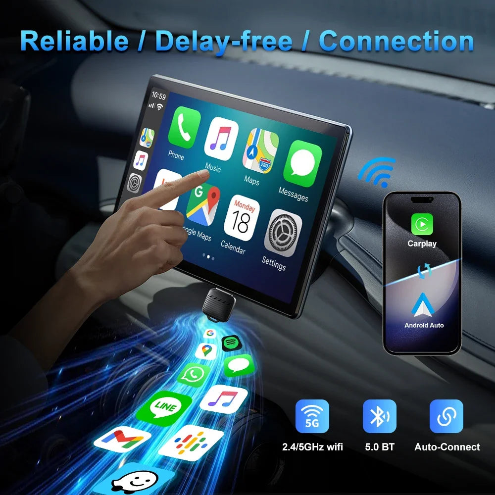 2-in-1 Wired to Wireless CarPlay and Android Auto Adapter Dongle