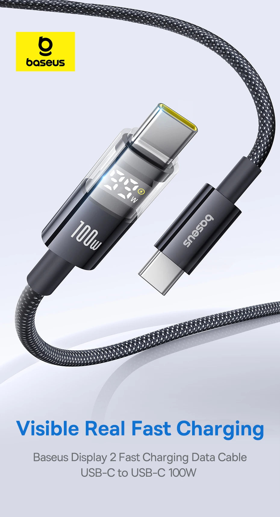 100W USB-C to USB-C Fast Charging Cable with LED Power Display - 9