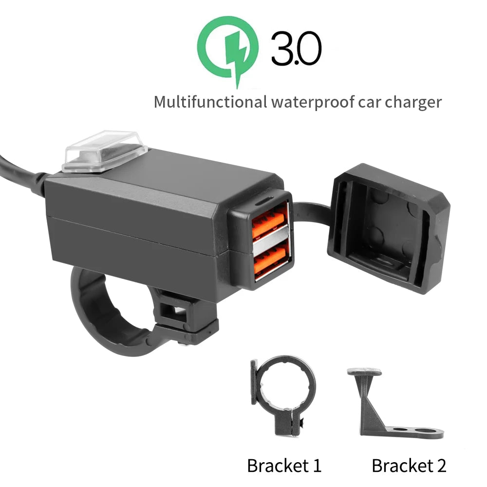 Waterproof Motorcycle Dual USB Charger with Quick Charge 3.0