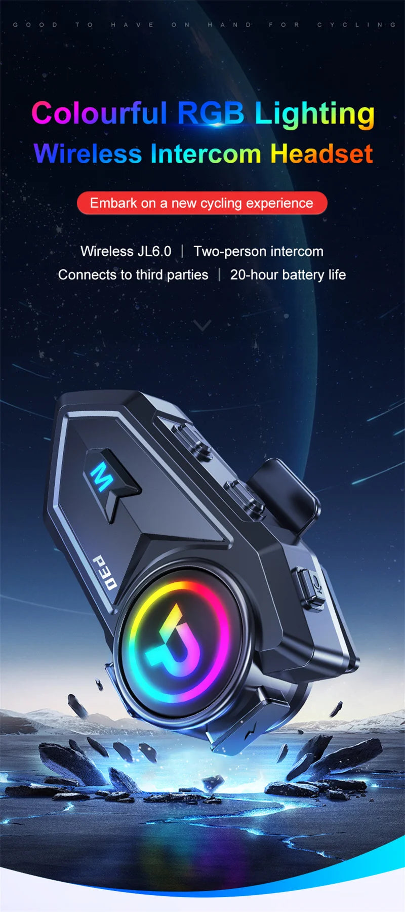 Bluetooth 6.0 Motorcycle Helmet Intercom Headset