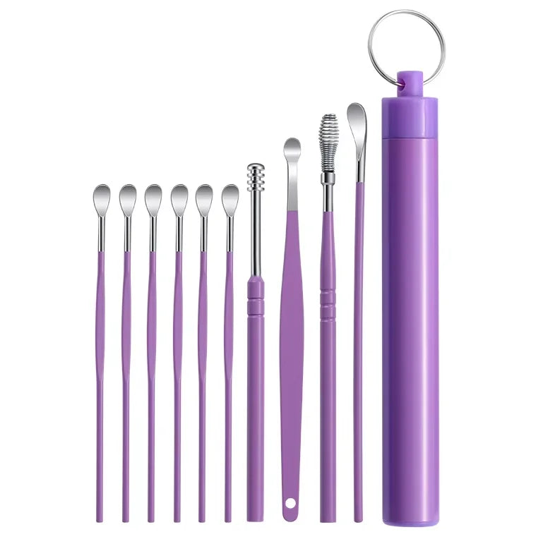 Stainless Steel Ear Wax Removal Cleaning Tool Kit with Storage Case - 12