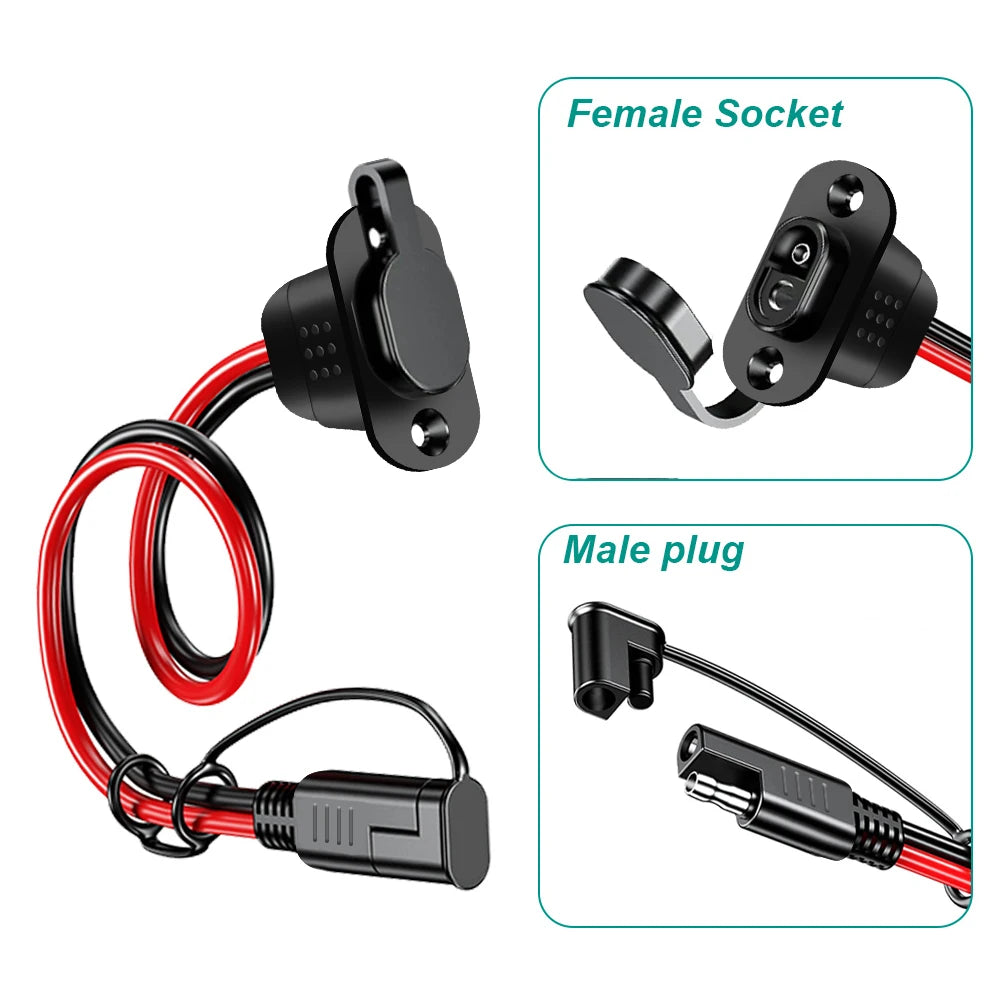 SAE Power Extension Cable with Panel Mount Female Socket - 7
