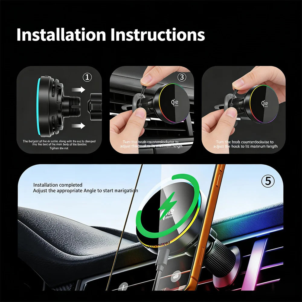 25W Magnetic Fast Wireless Car Charger with Cooling Fan