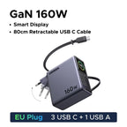 160W GaN Fast Charger with Smart Display and Retractable Cable