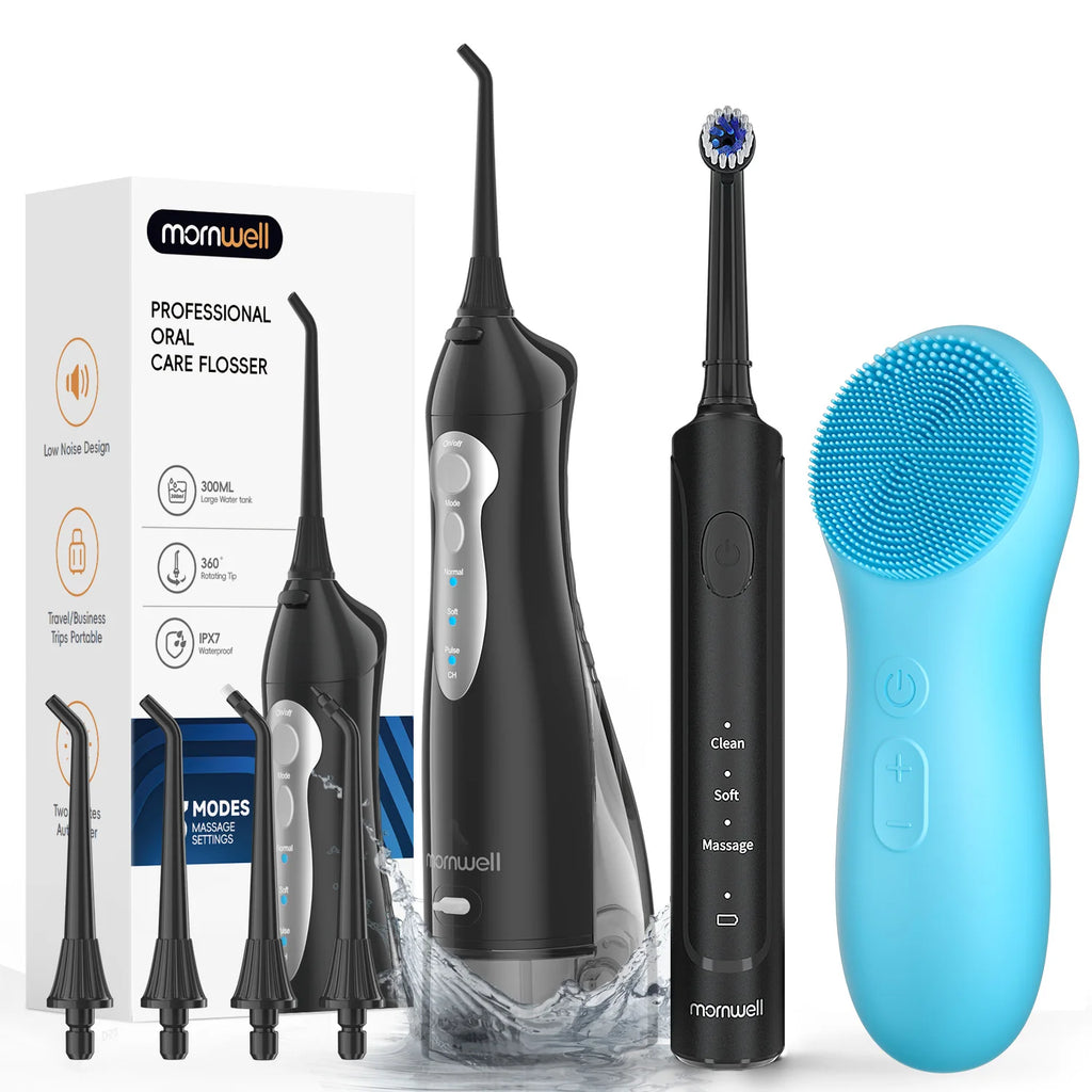 3-in-1 Oral Hygiene Kit: Flosser, Toothbrush & Facial Cleanser