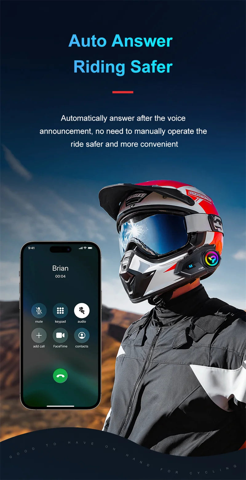 Bluetooth 6.0 Motorcycle Helmet Intercom Headset