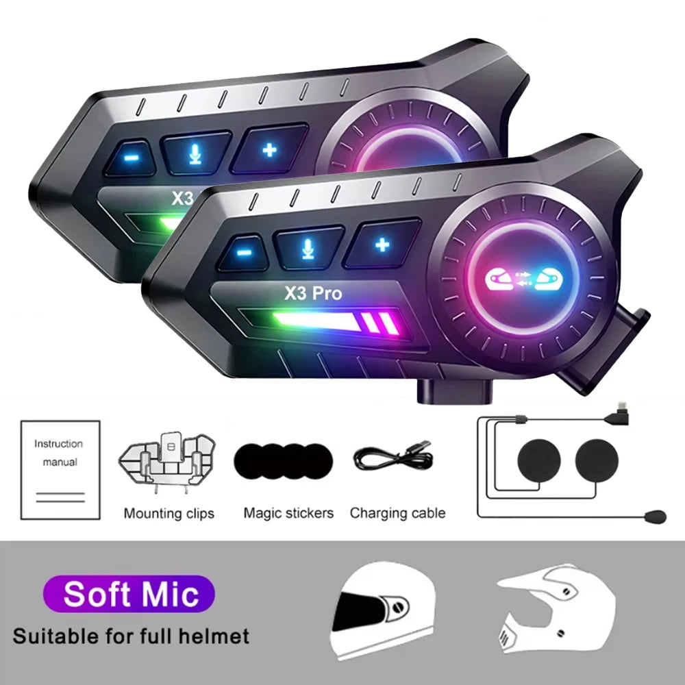 Motorcycle Helmet Bluetooth Intercom Headset with FM Radio