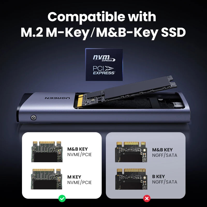 Dual Protocol M.2 NVMe and SATA SSD Enclosure 10Gbps USB-C Adapter