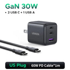 30W GaN Fast Wall Charger with 3 Ports for Smartphones and Tablets