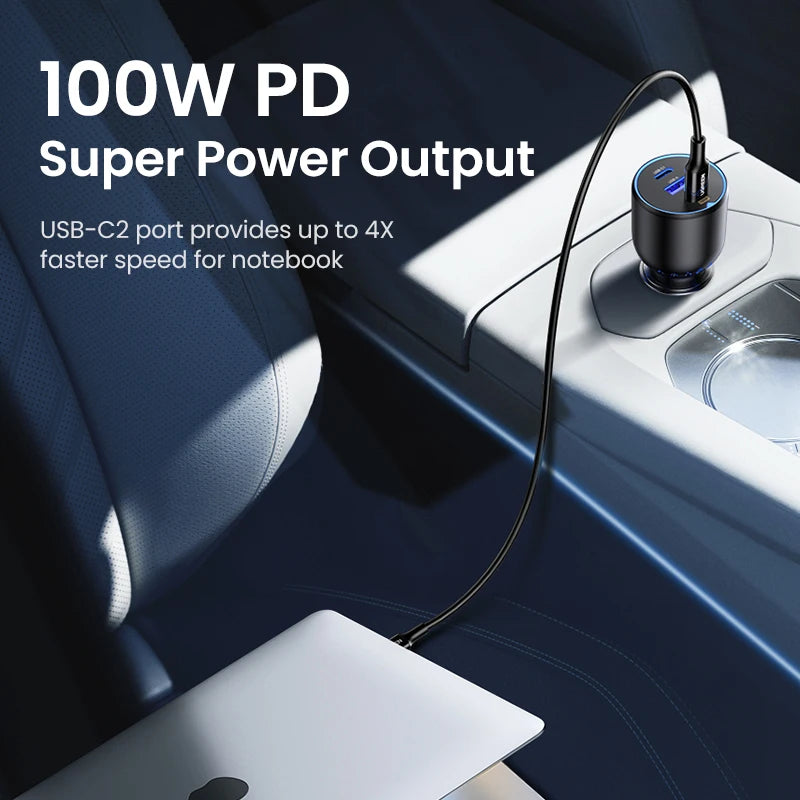 130W 3-Port Fast Car Charger for Laptops and Smartphones