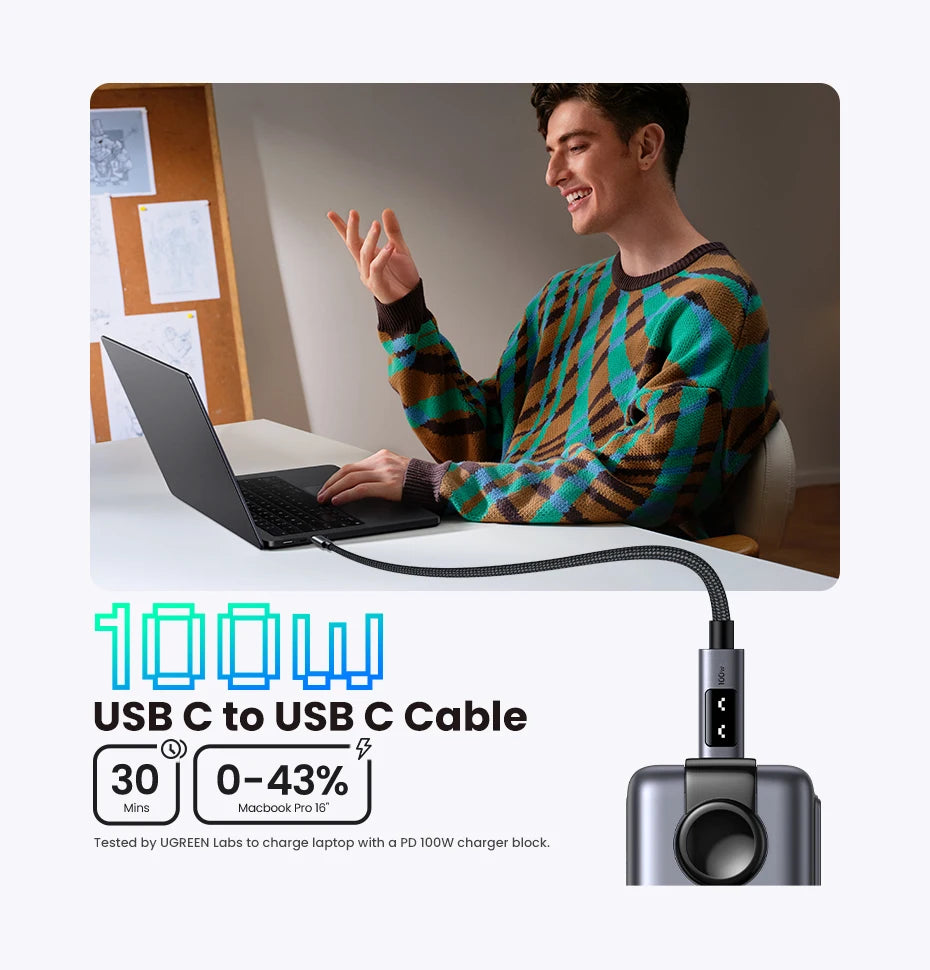 100W USB-C Fast Charging Cable with LED Status Display