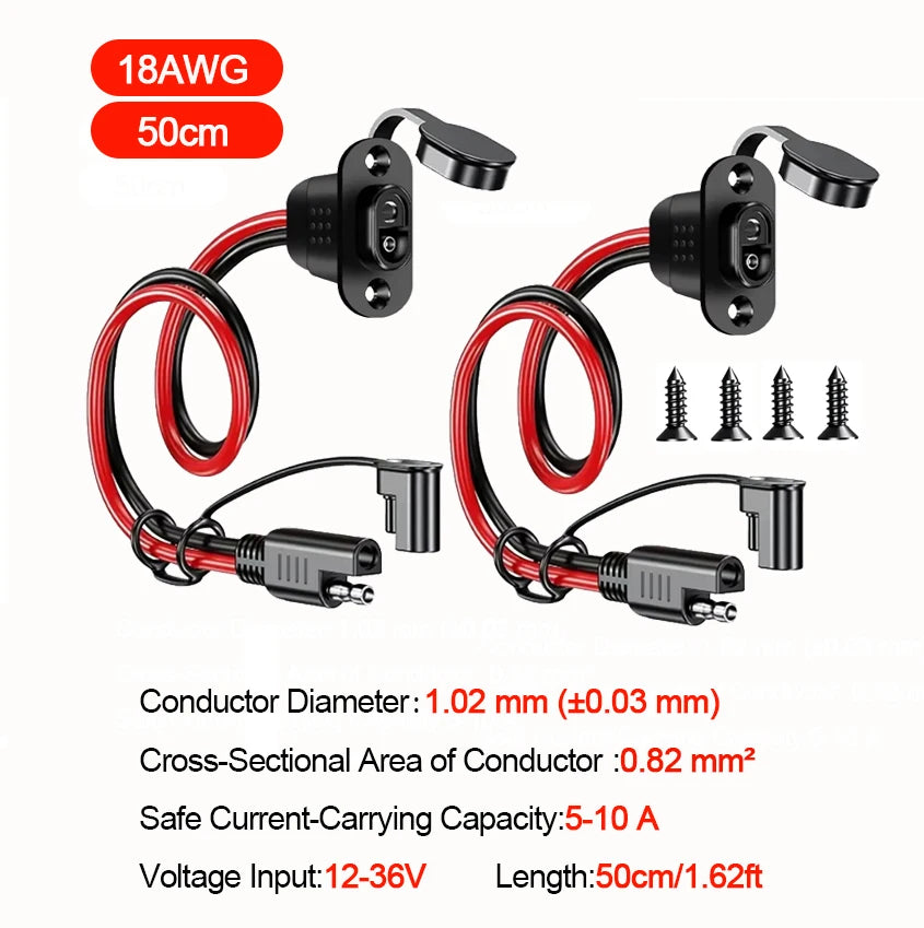 SAE Power Extension Cable with Panel Mount Female Socket