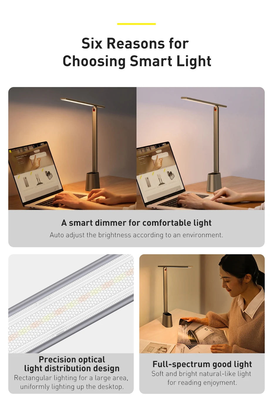 Rechargeable Auto-Dimming LED Desk Lamp for Study and Reading