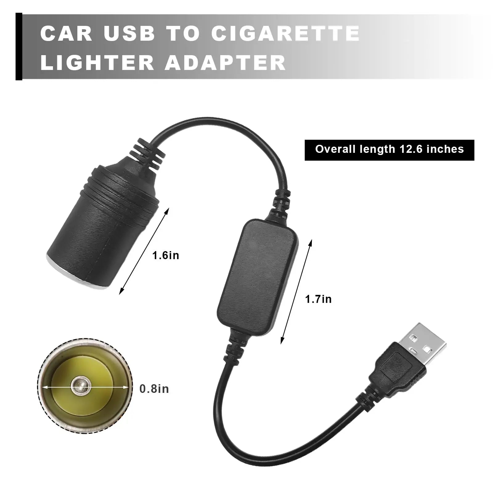 USB to 12V Car Cigarette Lighter Socket Power Adapter Converter