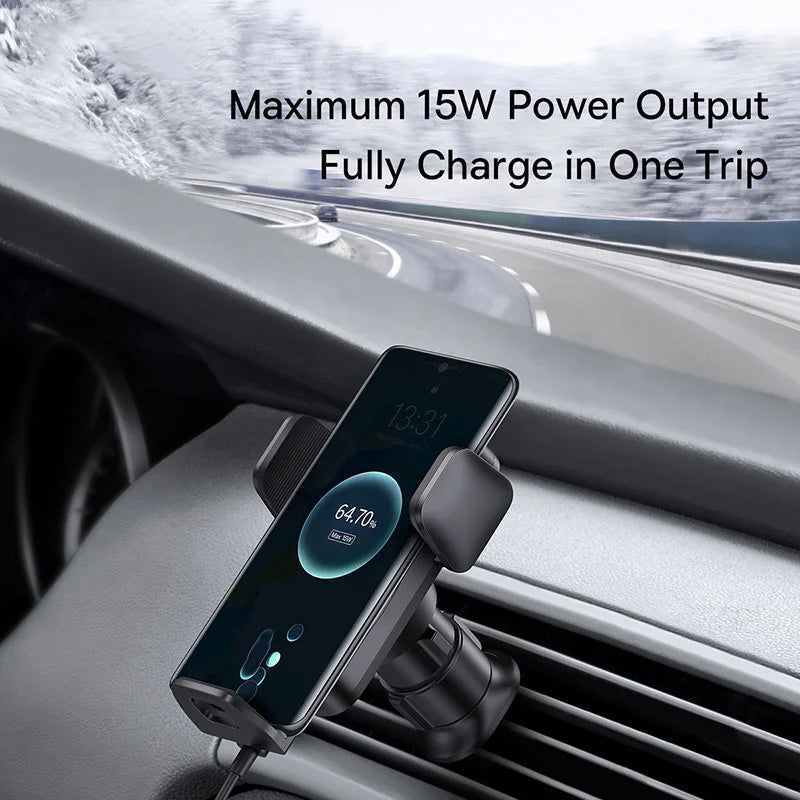 15W Fast Wireless Car Phone Charger with Automatic Clamp