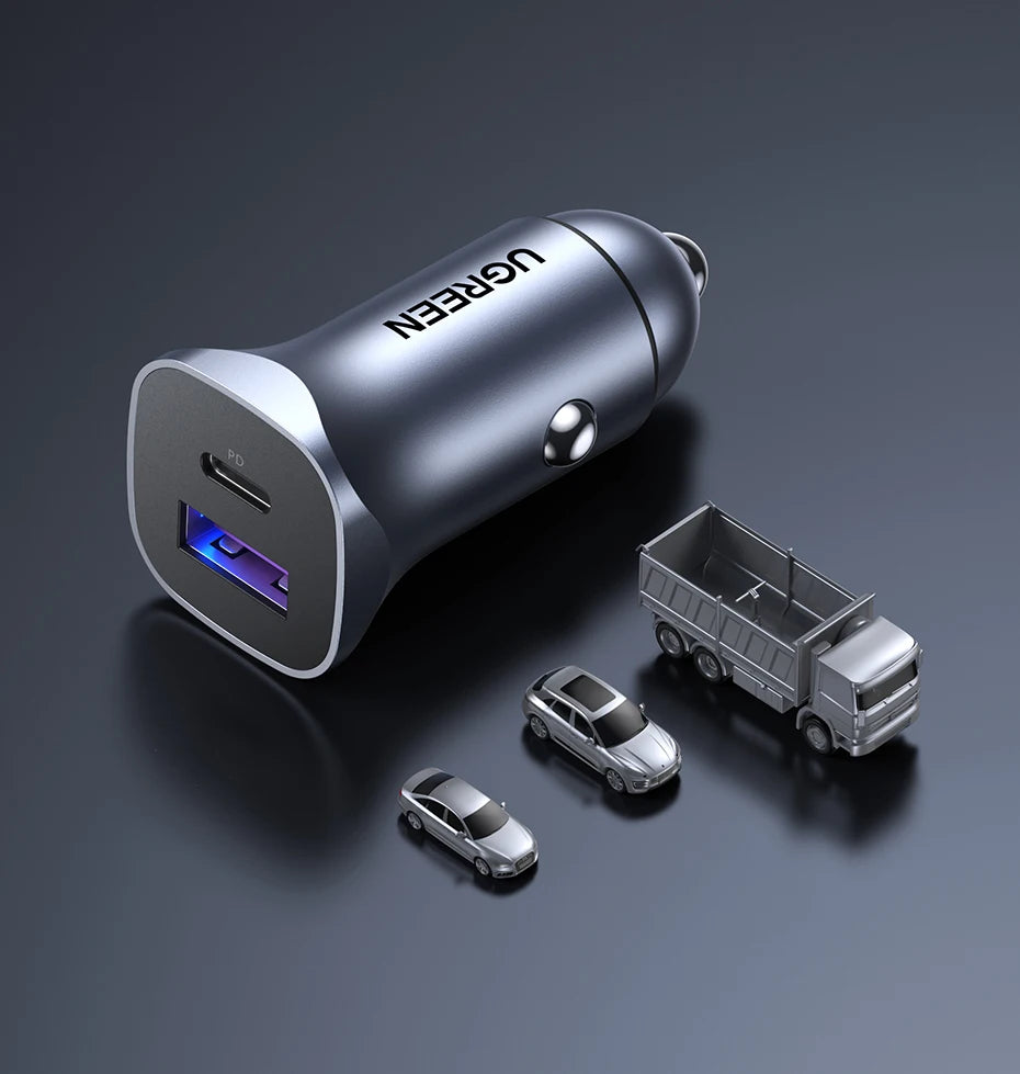30W Dual Port Fast Car Charger with PD 3.0 and QC 4.0