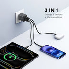 30W GaN Fast Wall Charger with 3 Ports for Smartphones and Tablets
