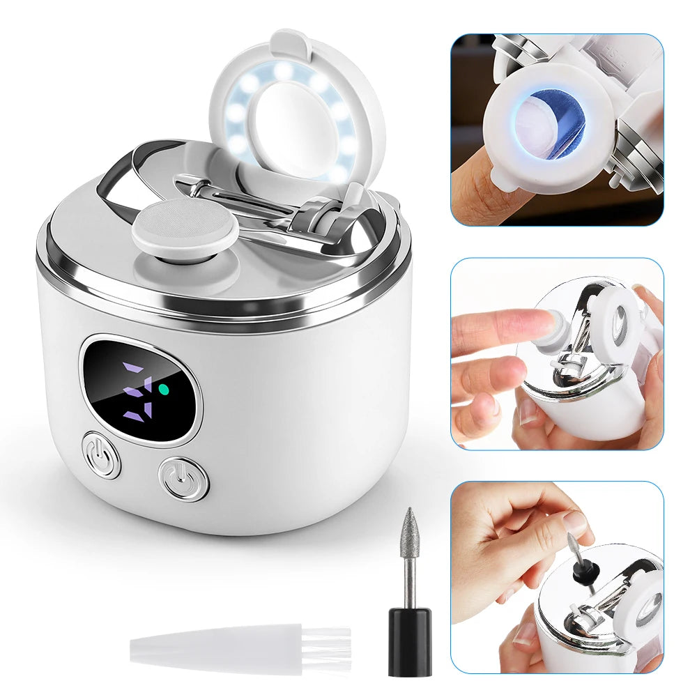 Electric Automatic Nail Clipper with Magnifier and LED Light - 1