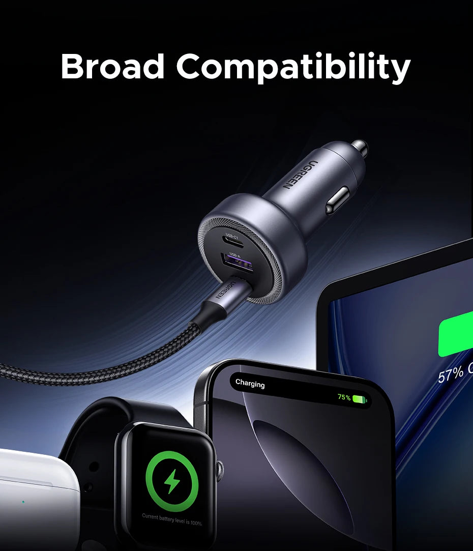 30W USB-C Fast Car Charger with Dual Ports - 15