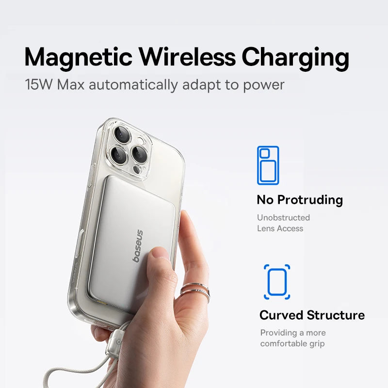 10000mAh Magnetic Wireless Power Bank with Built-in Fast Charge Cable