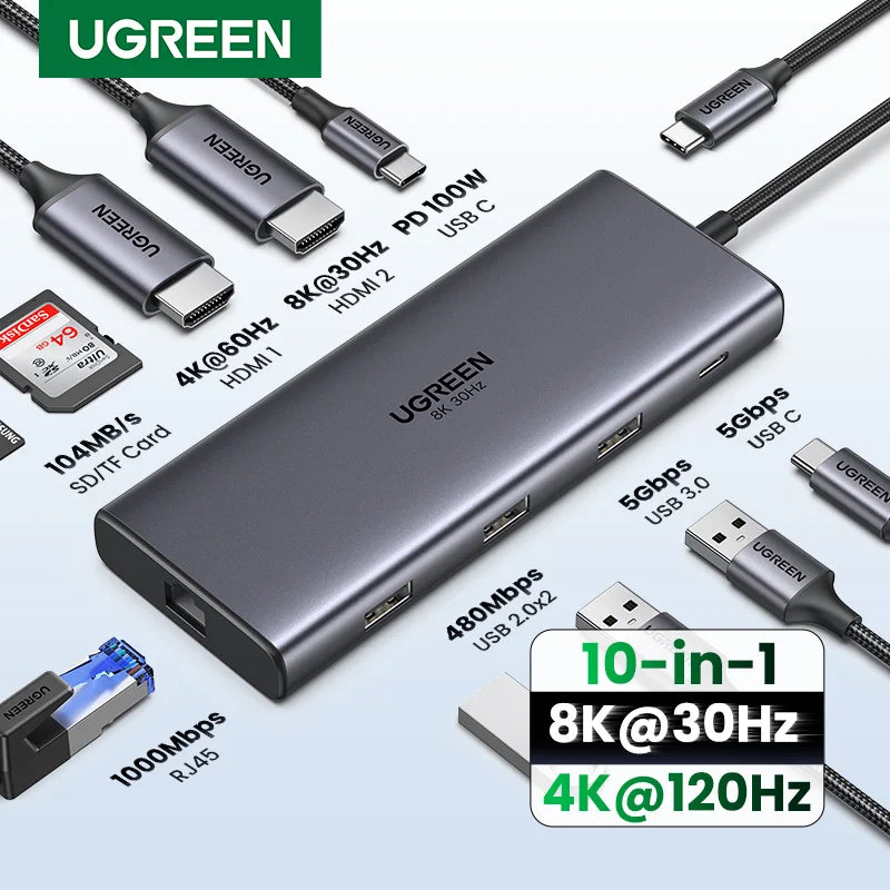 10-in-1 Dual HDMI USB-C Docking Station with 100W PD and 8K Support
