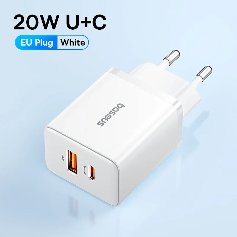 20W Dual Port Fast USB-C and USB-A Wall Charger