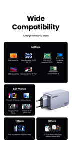 100W GaN Fast USB-C Wall Charger for Laptops and Smartphones