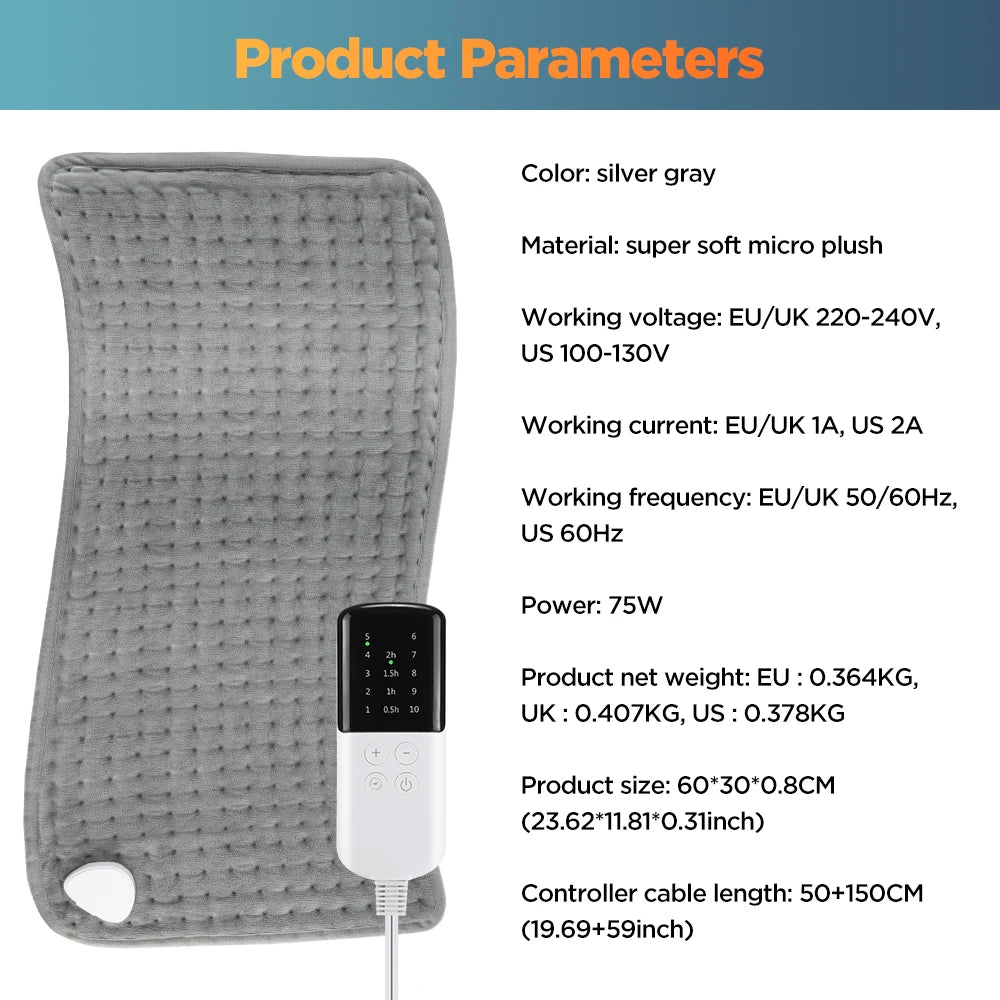 Electric Heating Pad with 10 Temperature Levels for Pain Relief - 19