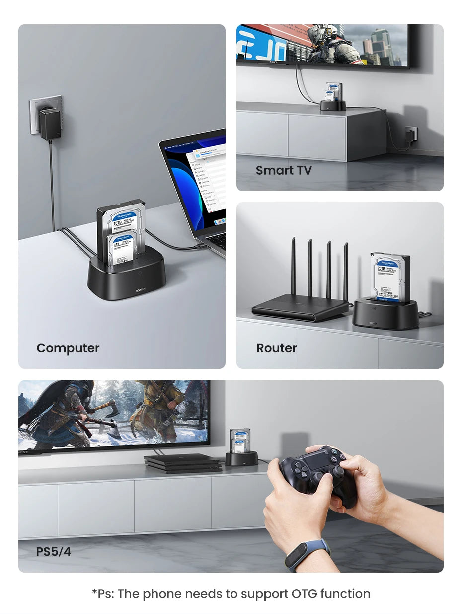 Dual-Bay Hard Drive Docking Station for 2.5/3.5 Inch SATA HDD SSD