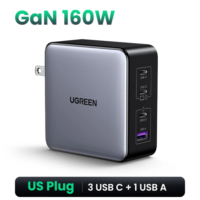 160W GaN Fast Charger for Laptops and Smartphones
