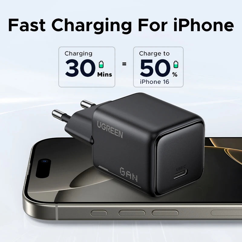 25W GaN USB-C Fast Wall Charger for Smartphones and Tablets