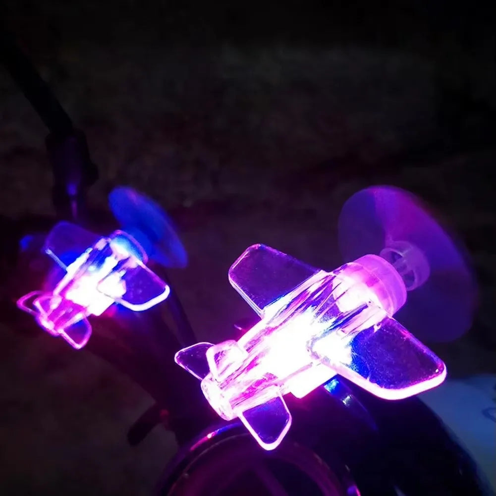 2pcs Wind Powered LED Airplane Decor for Motorcycle Car and Bicycle