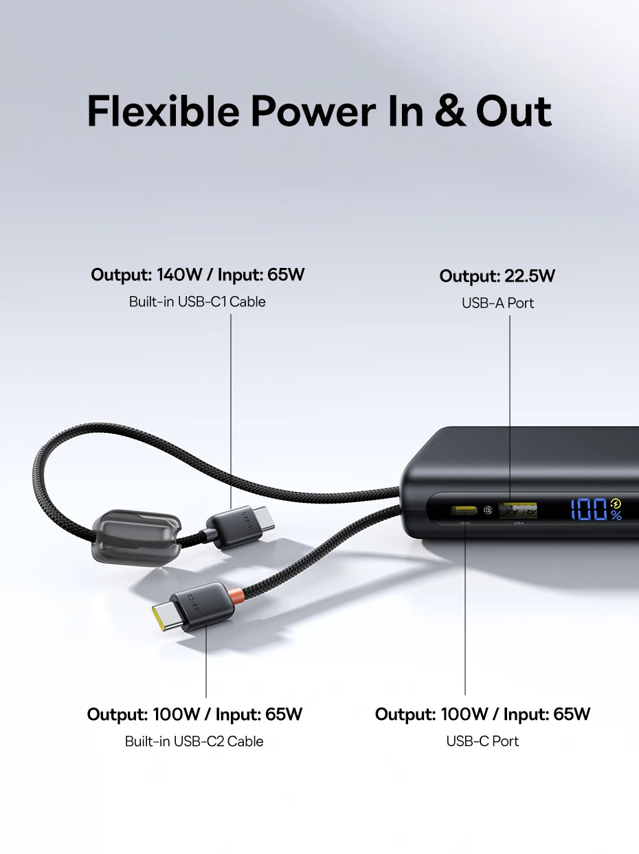 145W Fast Charging Power Bank with Built-In Cables 25000mAh - 11