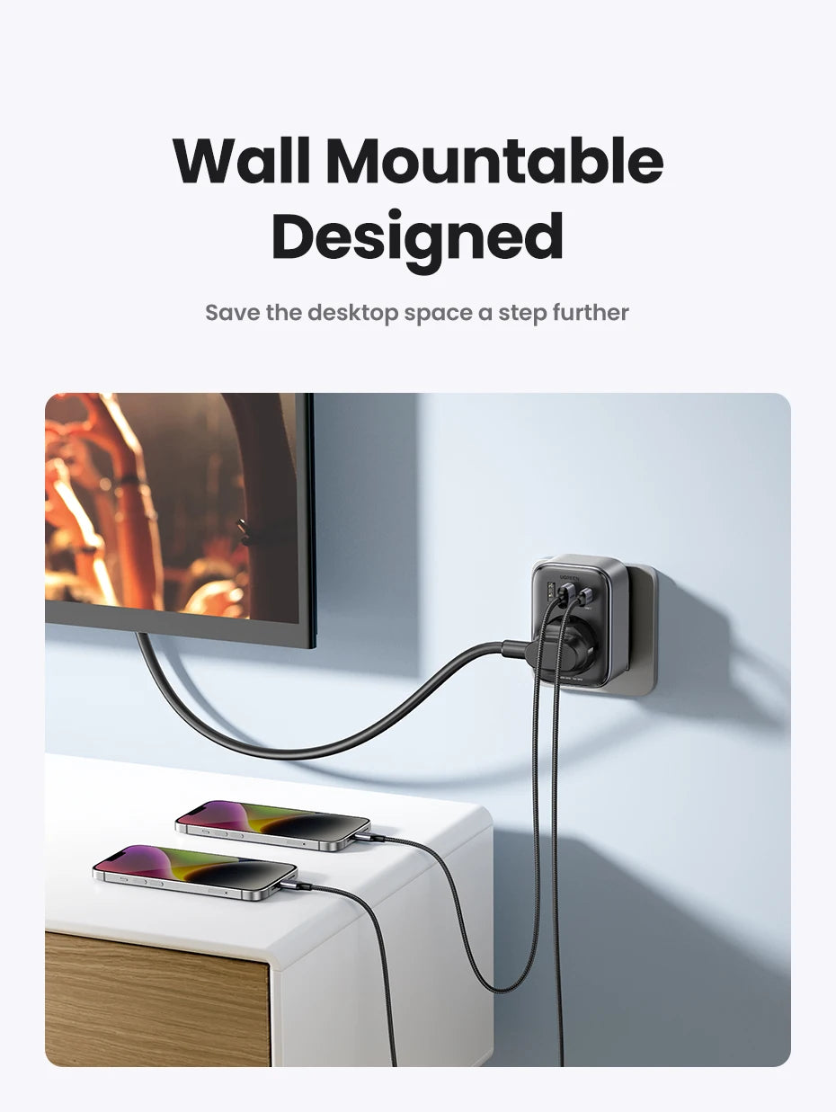 30W GaN Fast Charger with Built-in AC Wall Socket